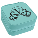 Teal 4" X 4" Laserable Leatherette Travel Jewelry Box with Tan Lining