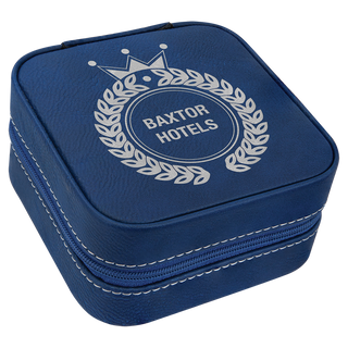 4" X 4" Blue/Silver Leatherette Travel Jewelry Box with Tan Lining