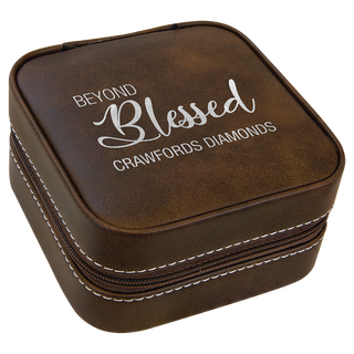 4" X 4" Rustic/Silver Leatherette Travel Jewelry Box with Tan Lining