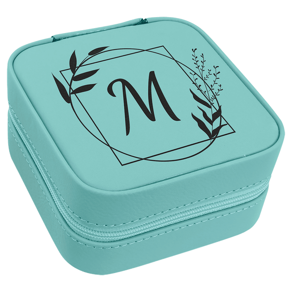 Teal 4" X 4" Laserable Leatherette Travel Jewelry Box with Black Lining