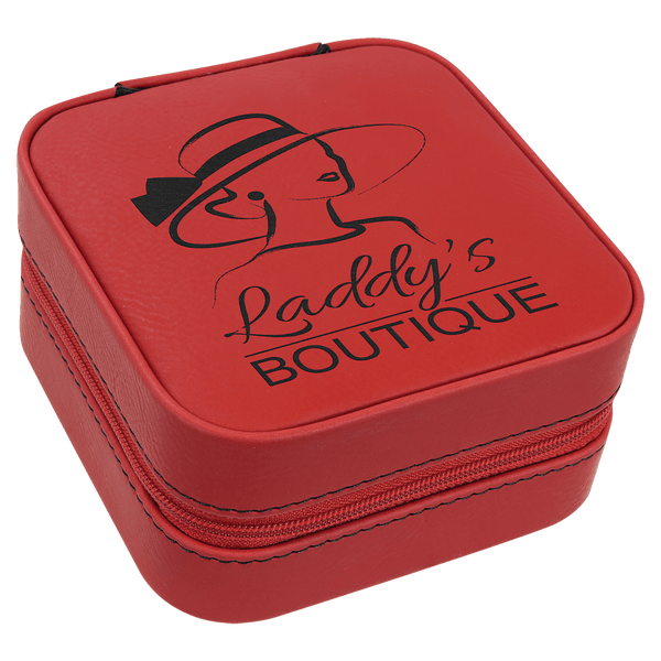 Red 4" X 4" Laserable Leatherette Travel Jewelry Box with Black Lining