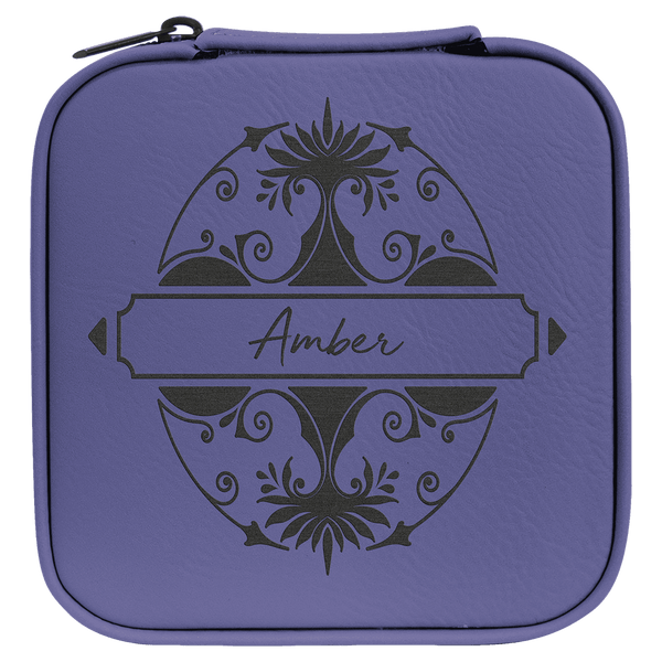 Purple/Black 4" X 4" Laserable Leatherette Travel Jewelry Box with Black Lining