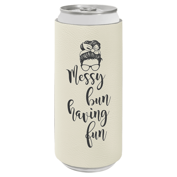 White 3 Laserable Leatherette Slim Beverage Holder