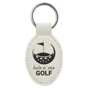 White 3" x 1 3/4" Laserable Leatherette Oval Keychain