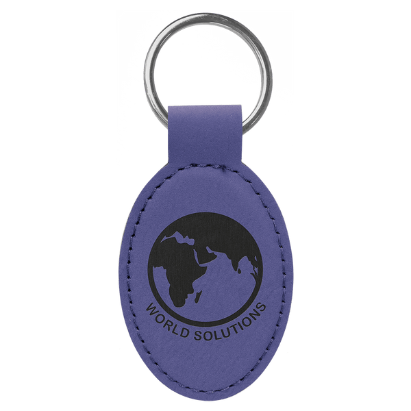 Purple 3" x 1 3/4" Laserable Leatherette Oval Keychain