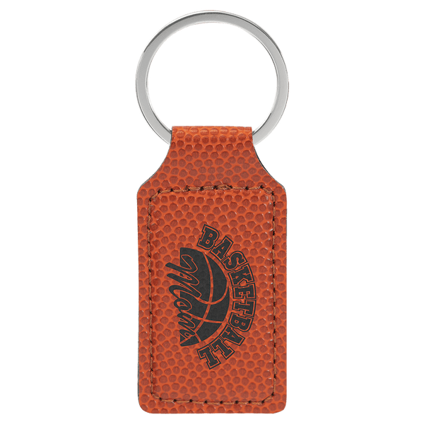 Basketball 2 3/4" x 1 1/4" Laserable Leatherette Rectangle Keychain