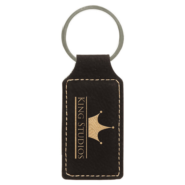 Black/Gold 2 3/4" x 1 1/4" Laserable Leatherette Rectangle Keychain