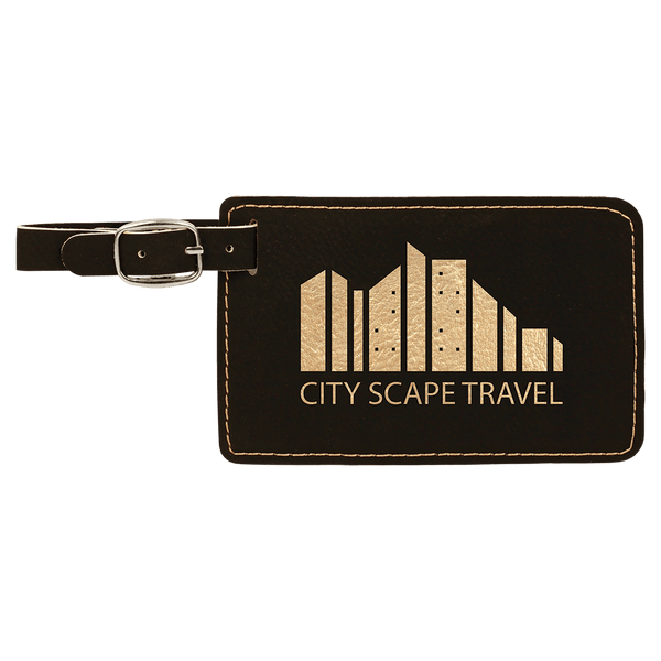 Black/Gold 4 1/4" x 2 3/4" Laserable Leatherette Luggage Tag