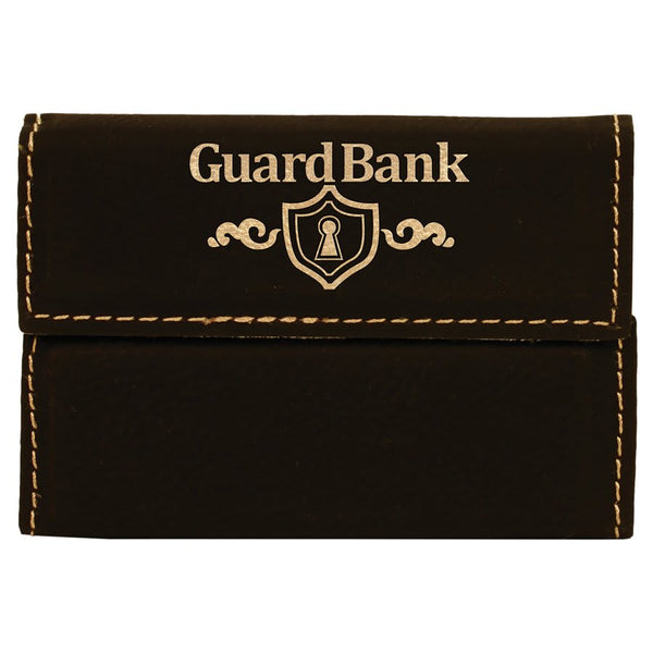 Black/Gold 3 3/4" x 2 3/4" Laserable Leatherette Hard Business Card Holder