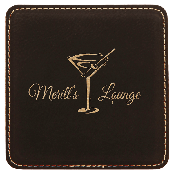 Black/Gold 2 4" x 4" Square Laserable Leatherette 6-Coaster Set