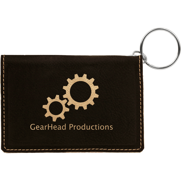 Black/Gold 4 1/4" x 3" Laserable Leatherette Keychain ID Holder