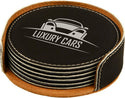 Black/Silver 4" Round Laserable Leatherette 6-Coaster Set