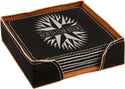 Black/Silver 4" x 4" Square Laserable Leatherette 6-Coaster Set