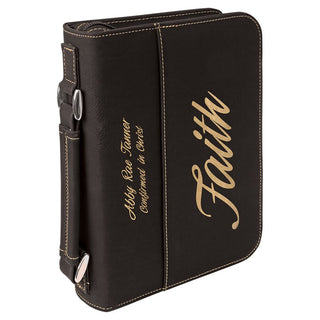 Black/Gold 6 3/4" x 9 1/4" Leatherette Book/Bible Cover with Handle & Zipper