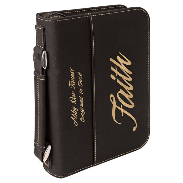 Black/Gold 6 3/4" x 9 1/4" Leatherette Book/Bible Cover with Handle & Zipper