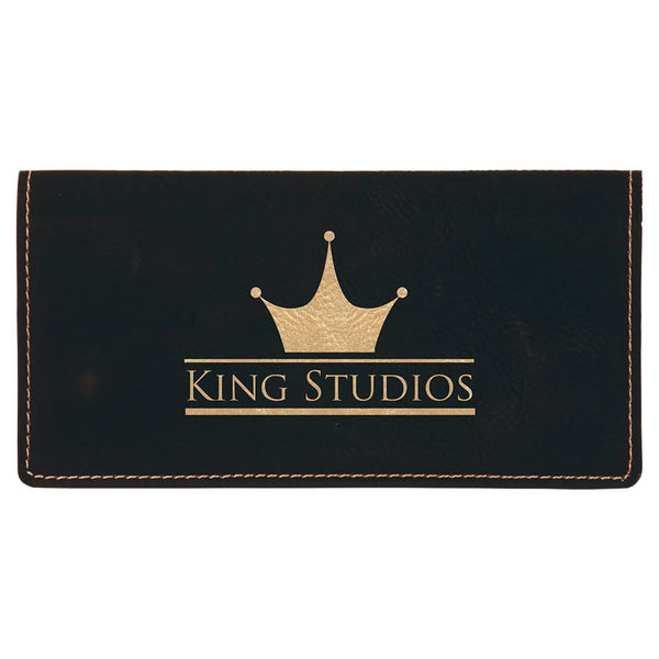 Black/Gold 6 3/4" x 3 1/2" Laserable Leatherette Checkbook Cover