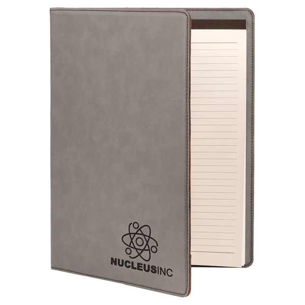 Gray 9 1/2" x 12" Dark Brown Laserable Leatherette Portfolio with Notepad