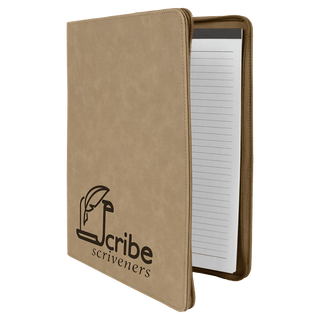 Light Brown 9 1/2" x 12" Light Brown w/ Zipper Laserable Leatherette Portfolio with Notepad
