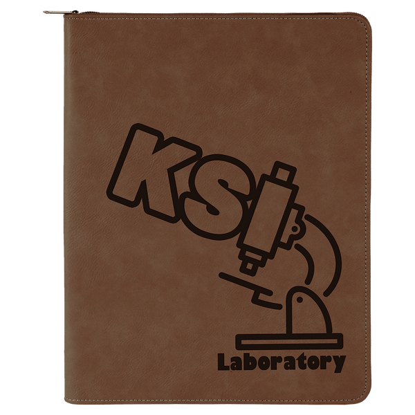 Dark Brown 9 1/2" x 12" Light Brown w/ Zipper Laserable Leatherette Portfolio with Notepad