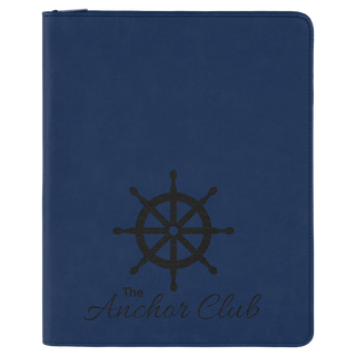 Blue/Black 9 1/2" x 12" with Zipper Laserable Leatherette Portfolio with Notepad