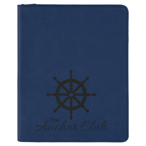 Blue/Black 9 1/2" x 12" with Zipper Laserable Leatherette Portfolio with Notepad
