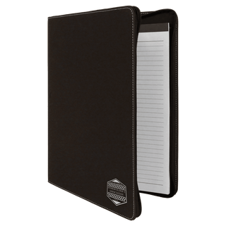 Black/Silver 9 1/2" x 12" w/Zipper Laserable Leatherette Portfolio with Notepad
