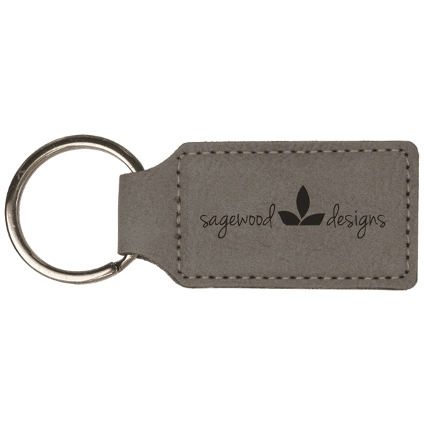 Gray 2 3/4" x 1 1/4" Laserable Leatherette Rectangle Keychain
