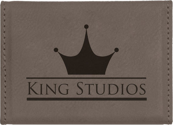 Gray 3 3/4" x 2 3/4" Laserable Leatherette Hard Business Card Holder