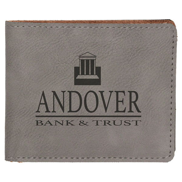 Gray 4 1/2" x 3 1/2" Laserable Leatherette Bifold Wallet