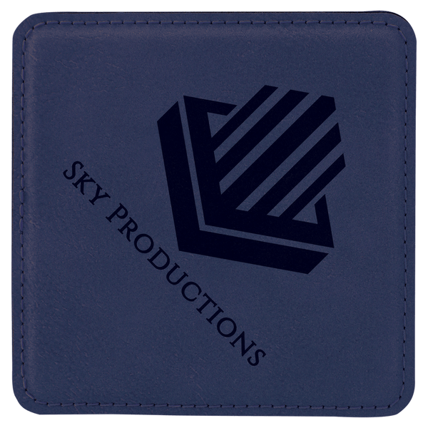 Blue/Black 4" x 4" Square Laserable Leatherette Coaster