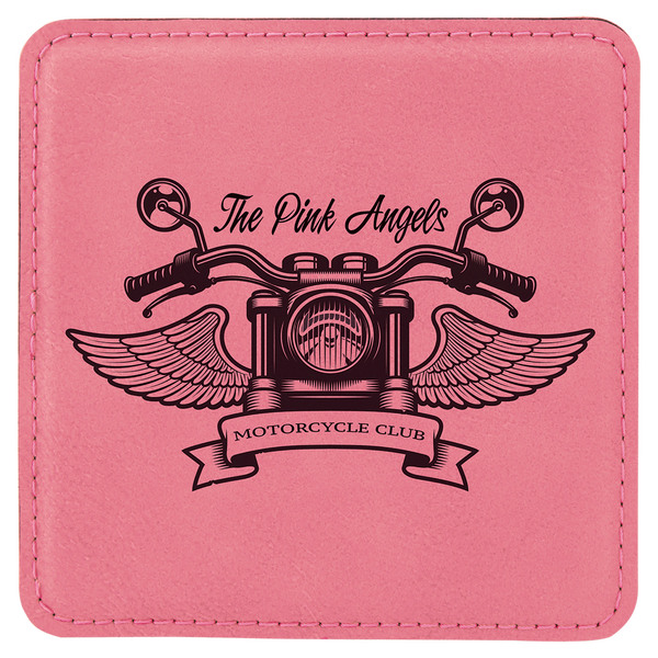 Pink 4" x 4" Square Laserable Leatherette 6-Coaster Set