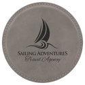 Gray 4" Round Laserable Leatherette Coaster