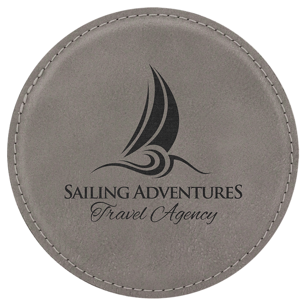 Gray 4" Round Laserable Leatherette Coaster