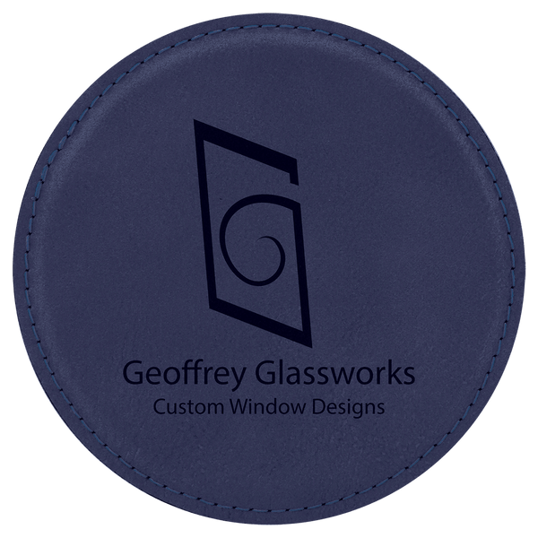 Blue/Black 4" Round Laserable Leatherette Coaster
