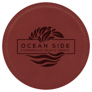 4" Round Rose Laserable Leatherette Coaster