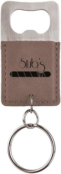 Gray Rectangle Laserable Leatherette Bottle Opener Keychain