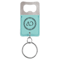 Teal Rectangle Laserable Leatherette Bottle Opener Keychain