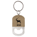 Light Brown Oval Laserable Leatherette Bottle Opener Keychain