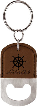 Dark Brown Oval Laserable Leatherette Bottle Opener Keychain