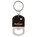 Black/Gold Oval Laserable Leatherette Bottle Opener Keychain
