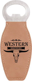 Light Brown Laserable Leatherette Bottle Opener with Magnet