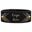 Black/Gold 9 1/2" x 1" Laserable Leatherette Cuff Bracelet