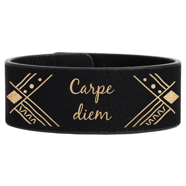 Black/Gold 9 1/2" x 1" Laserable Leatherette Cuff Bracelet