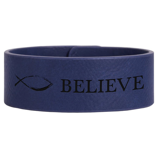 Blue/Black 9 1/2" x 1" Laserable Leatherette Cuff Bracelet