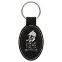 Black/Silver 3" x 1 3/4" Laserable Leatherette Oval Keychain