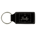 Black/Silver 2 3/4" x 1 1/4" Laserable Leatherette Rectangle Keychain