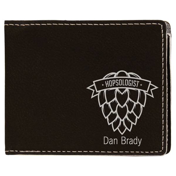 Black/Silver 4 1/2" x 3 1/2" Laserable Leatherette Bifold Wallet