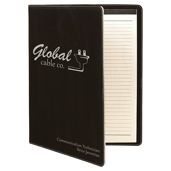 Black/Silver 9 1/2" x 12" Dark Brown Laserable Leatherette Portfolio with Notepad