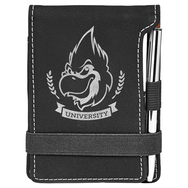 Black/Silver 3 1/4" x 4 3/4" Laserable Leatherette Mini Notepad with Pen