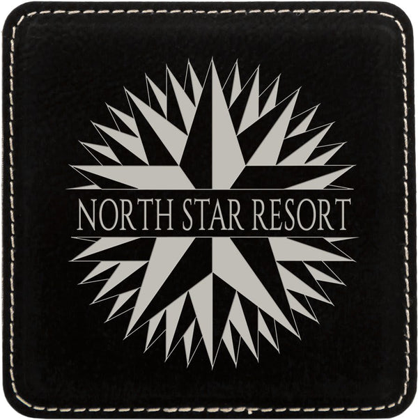 Black/Silver 2 4" x 4" Square Laserable Leatherette 6-Coaster Set